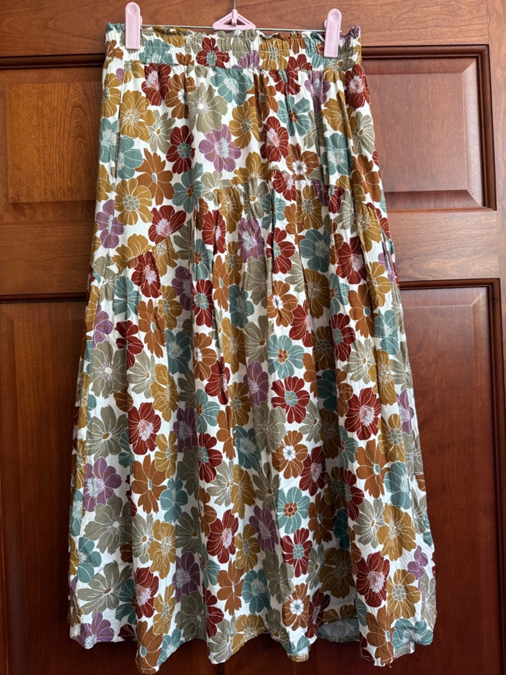 Hayden Girls Floral Tiered Maxi Skirt in Rust, Teal & Mauve